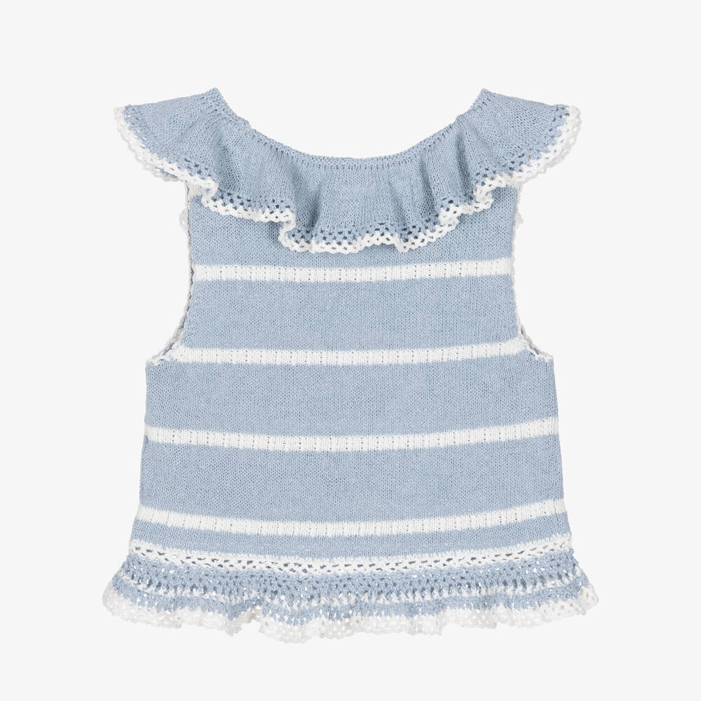 Zimmermann-Girls Blue & Ivory Striped Knit Top | Childrensalon