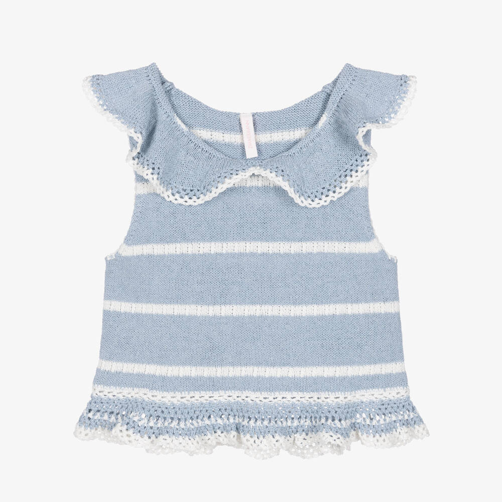 Zimmermann-Girls Blue & Ivory Striped Knit Top | Childrensalon