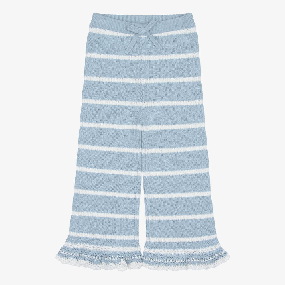 Zimmermann-Girls Blue & Ivory Striped Knit Trousers | Childrensalon