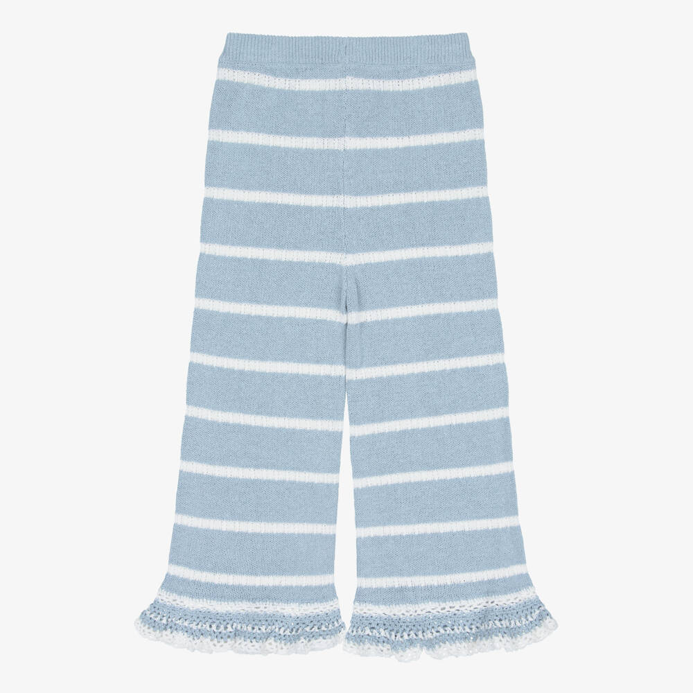 Zimmermann-Girls Blue & Ivory Striped Knit Trousers | Childrensalon