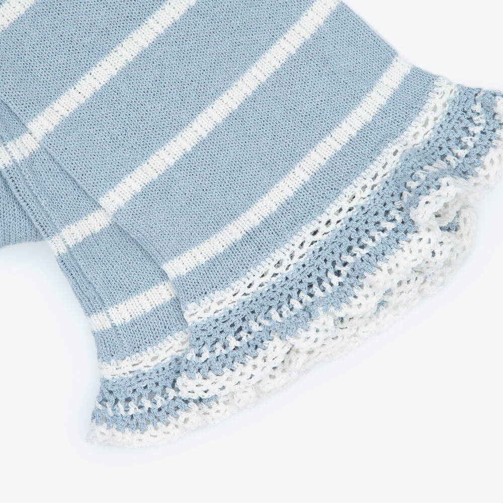 Zimmermann-Girls Blue & Ivory Striped Knit Trousers | Childrensalon