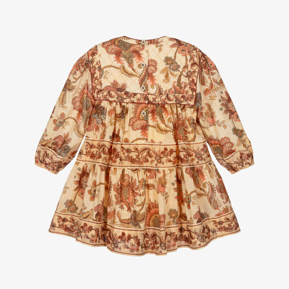 Zimmermann-Girls Brown Floral Print Quilted Cotton Dress | Childrensalon