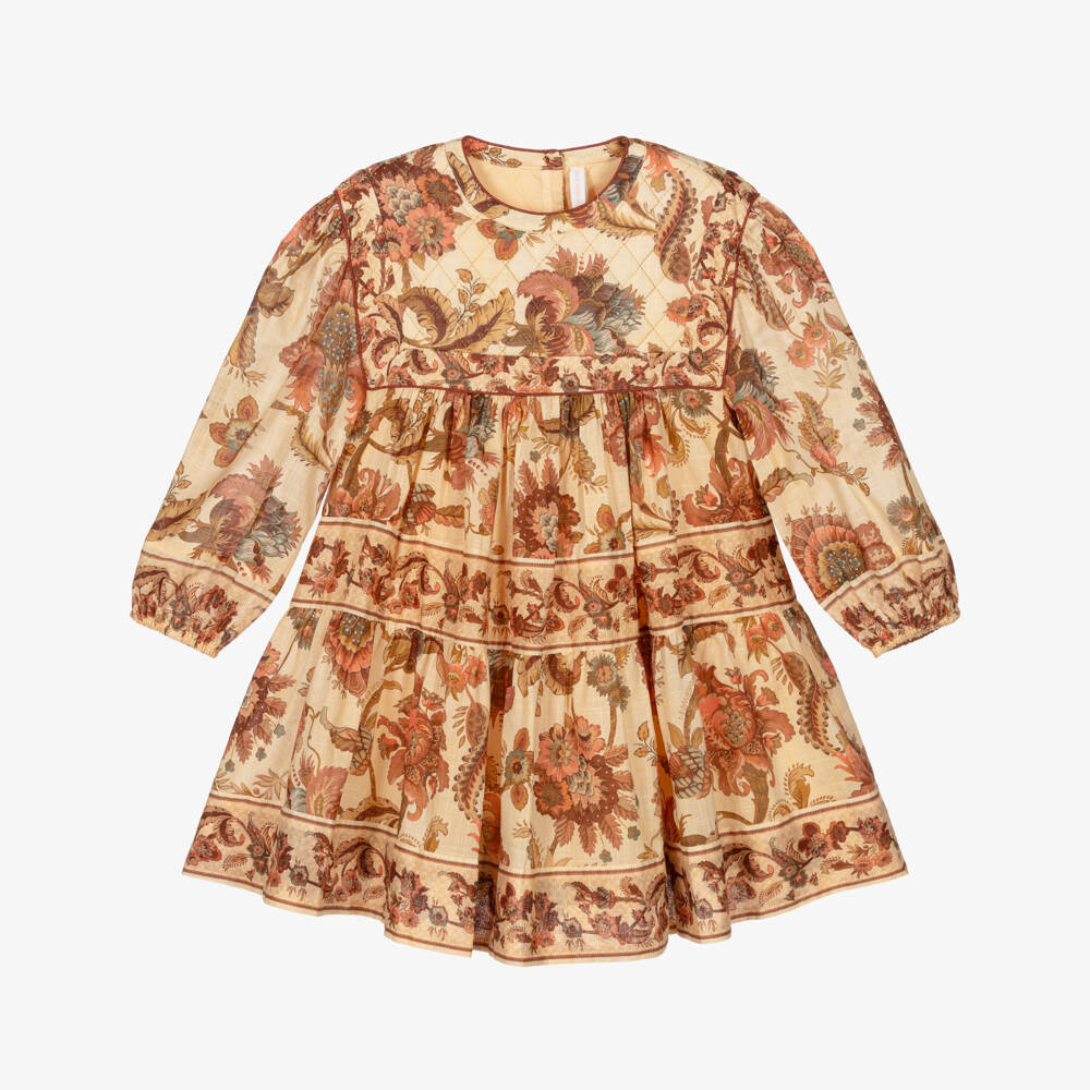 Zimmermann-Girls Brown Floral Print Quilted Cotton Dress | Childrensalon