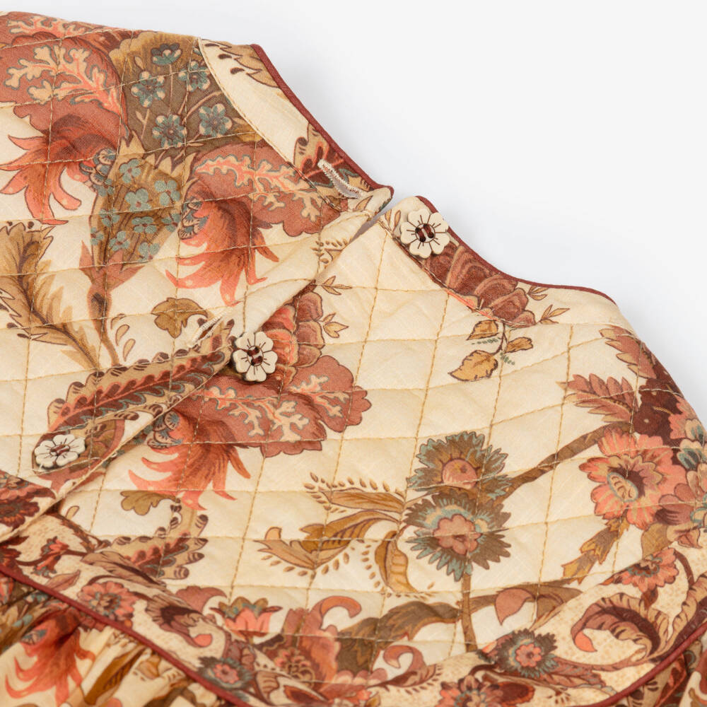 Zimmermann-Girls Brown Floral Print Quilted Cotton Dress | Childrensalon