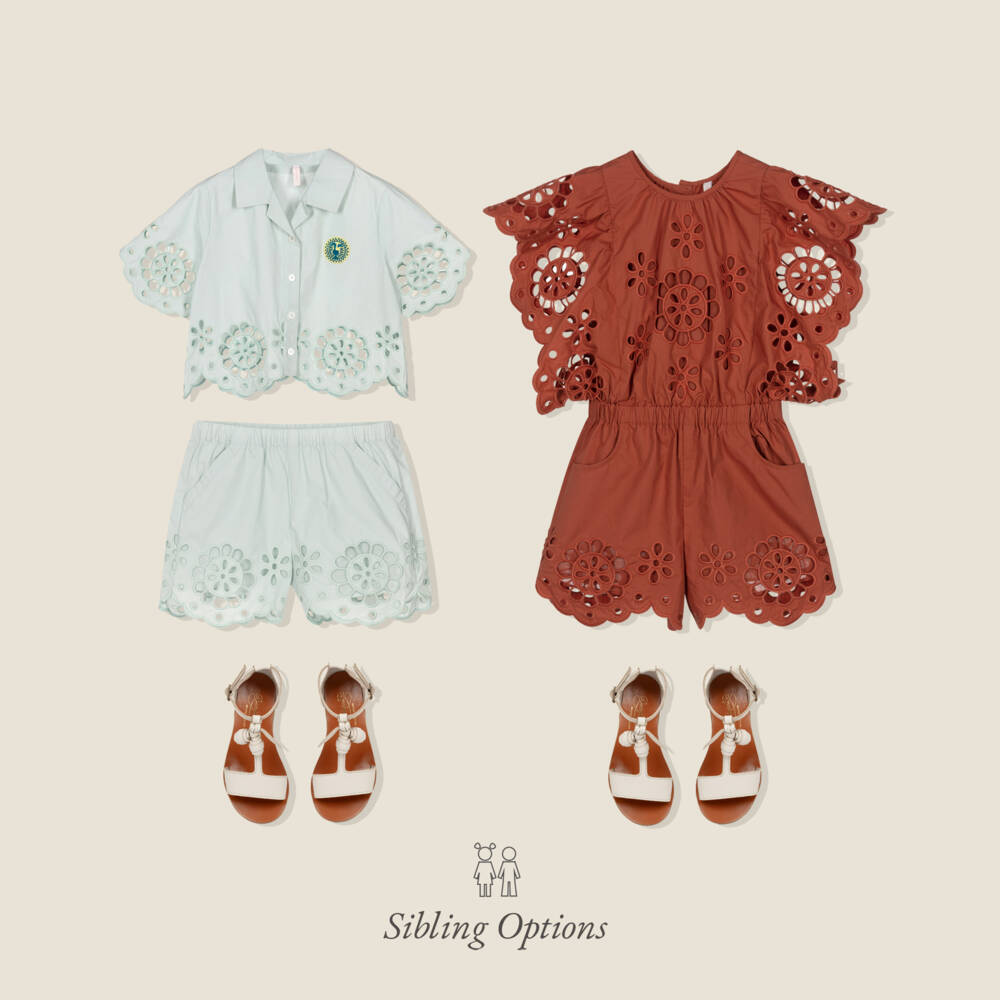 Zimmermann-Комбинезон коричневый с вышивкой цветов для девочек | Childrensalon