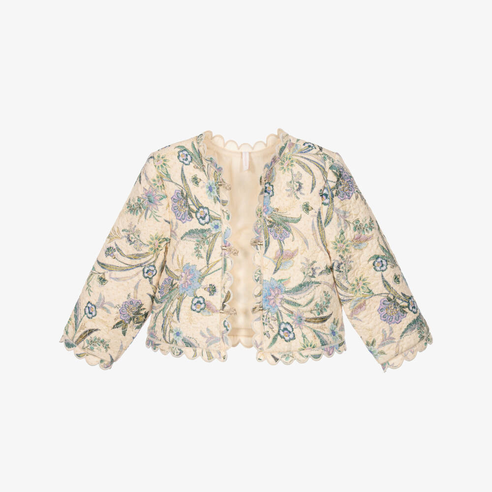 Zimmermann-Girls Cream Floral Print Quilted Jacket | Childrensalon