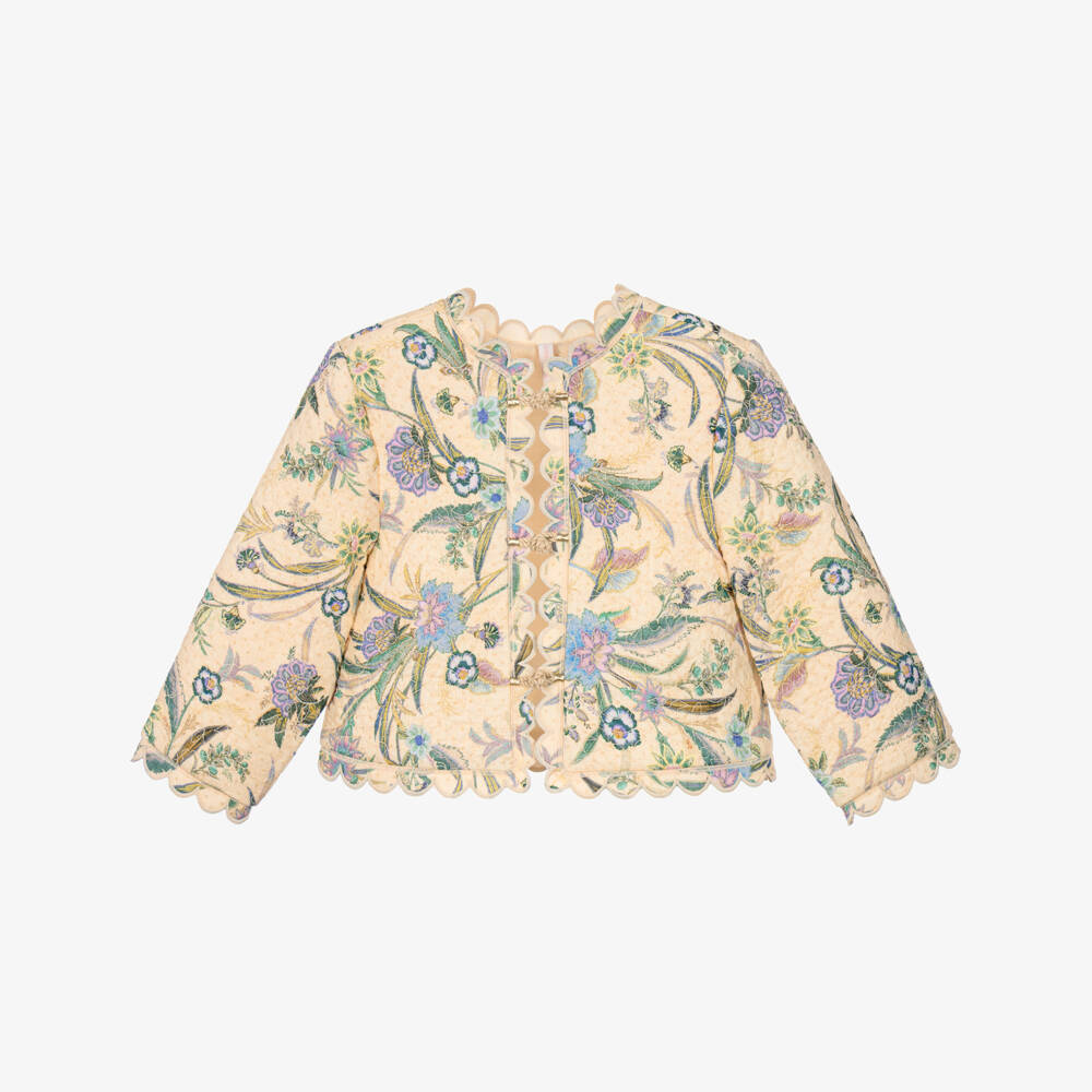 Zimmermann-Girls Cream Floral Print Quilted Jacket | Childrensalon