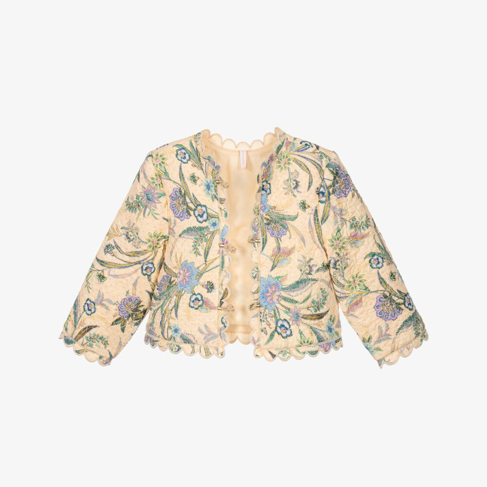 Zimmermann-Girls Cream Floral Print Quilted Jacket | Childrensalon