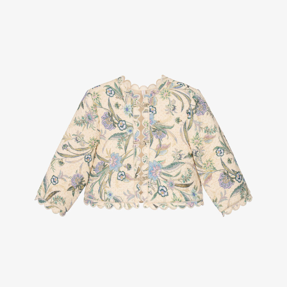 Zimmermann-Girls Cream Floral Print Quilted Jacket | Childrensalon