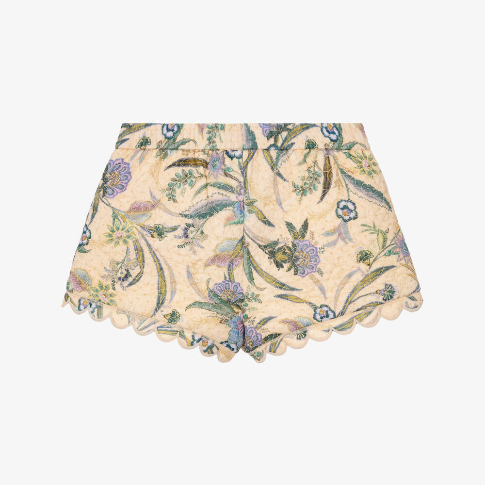 Zimmermann-Girls Cream Floral Print Quilted Shorts | Childrensalon