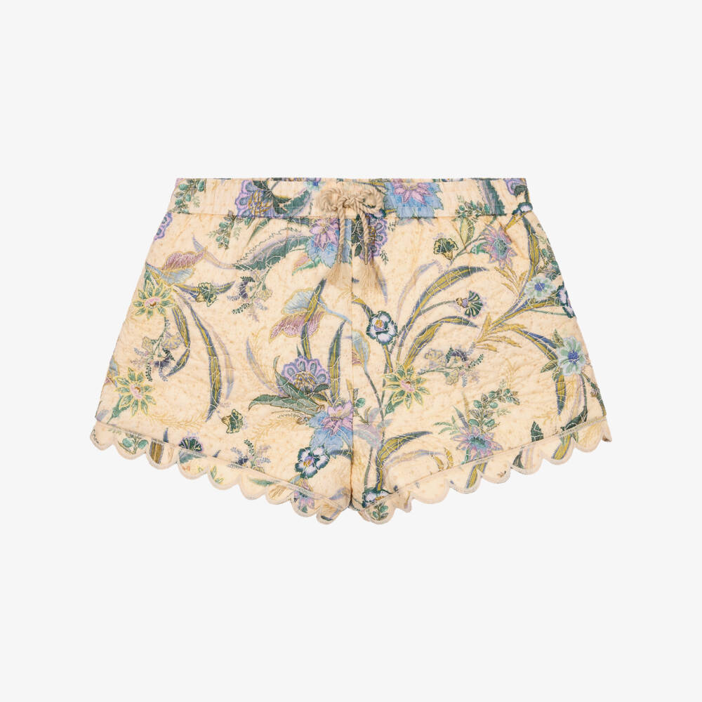 Zimmermann-Girls Cream Floral Print Quilted Shorts | Childrensalon