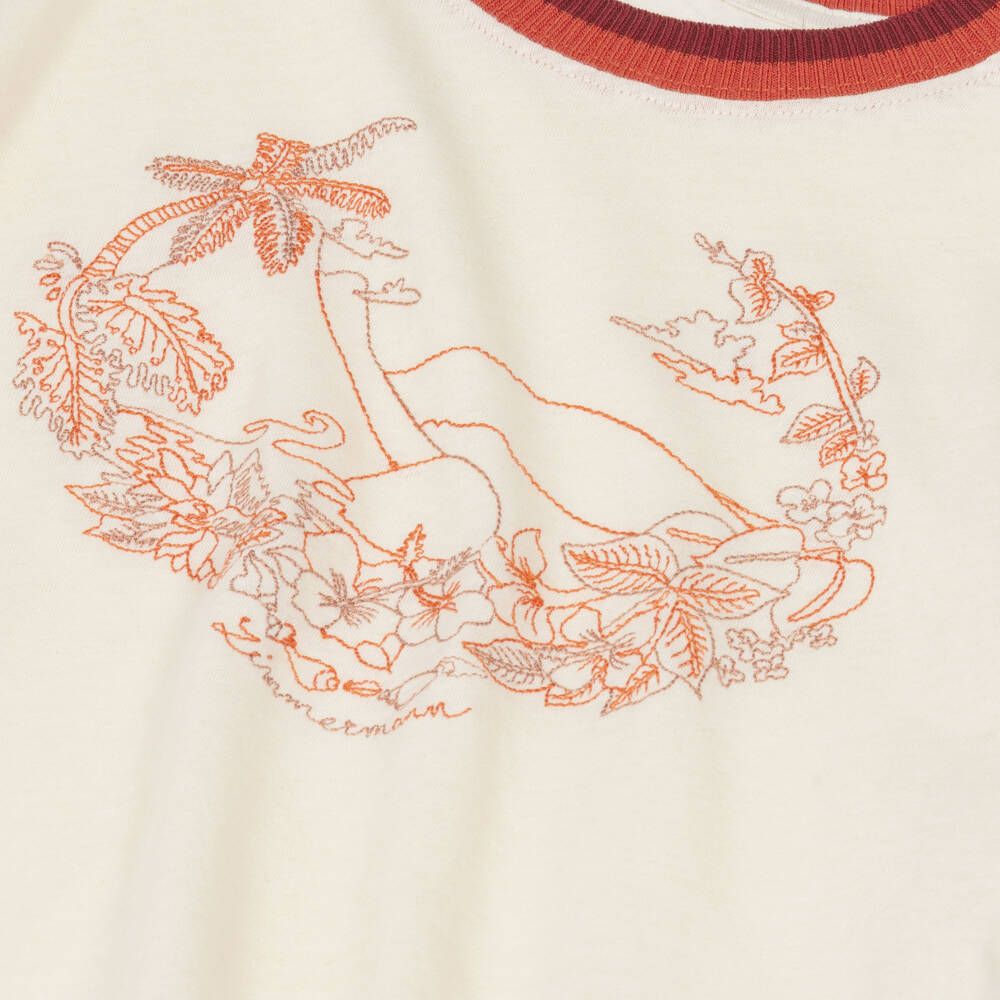 Zimmermann-Girls Cream Tropical Embroidery T-Shirt | Childrensalon