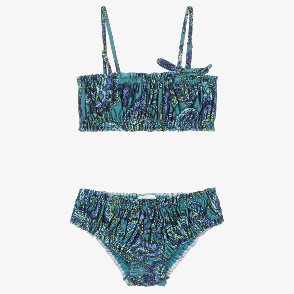 Zimmermann-Купальник синий с драпировкой и узором пейсли для девочек | Childrensalon