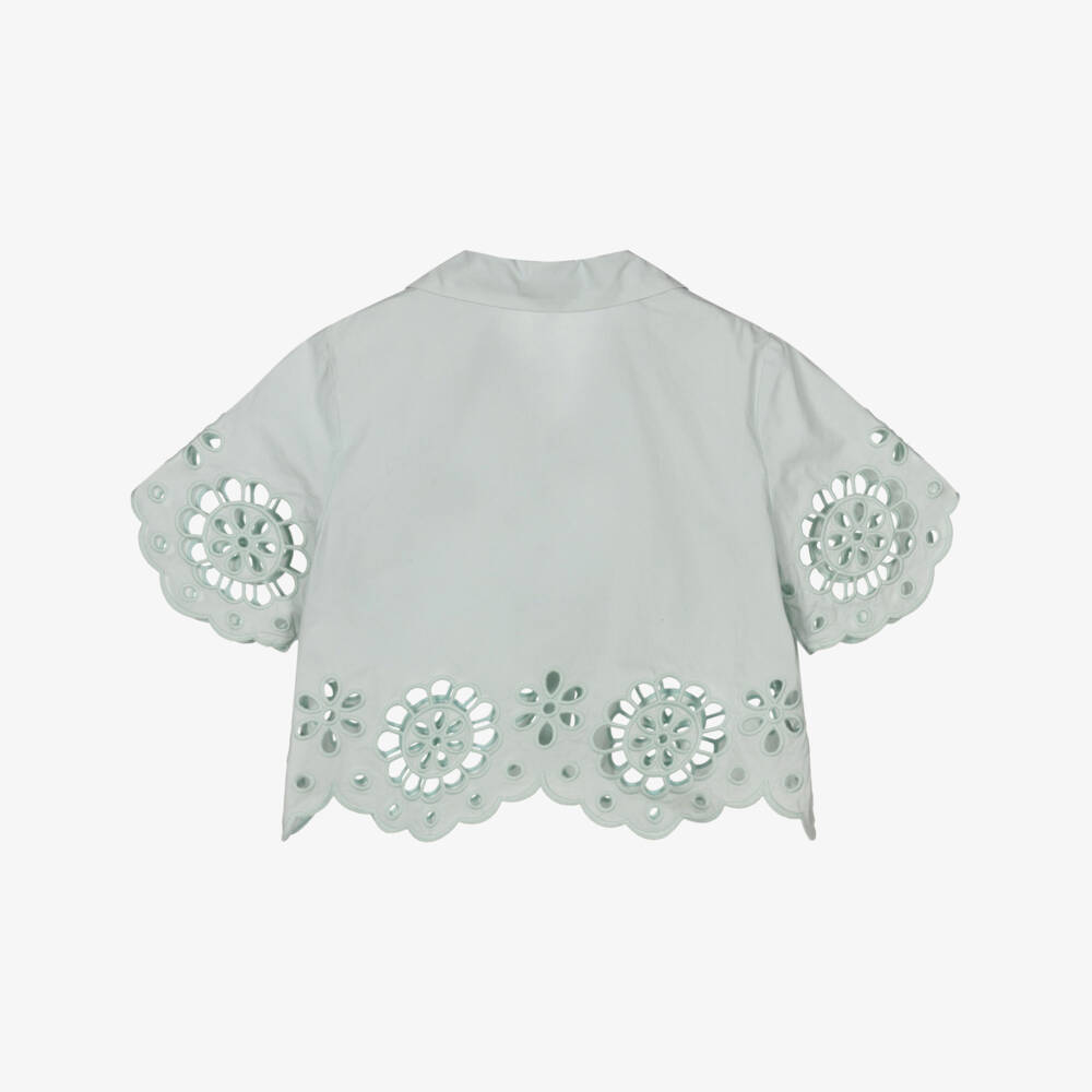 Zimmermann-Girls Green Shirt with Embroidered Floral Cutwork | Childrensalon