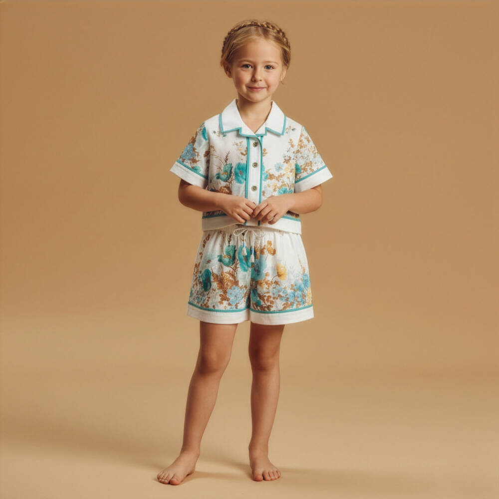 Zimmermann-Girls Ivory & Blue Floral Cotton Shirt | Childrensalon