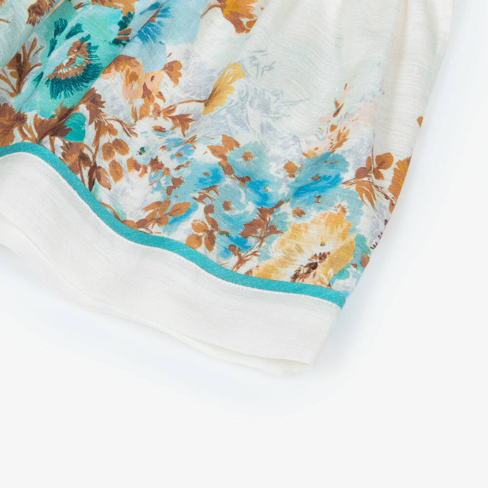 Zimmermann-Girls Ivory & Blue Floral Print Cotton Shorts | Childrensalon