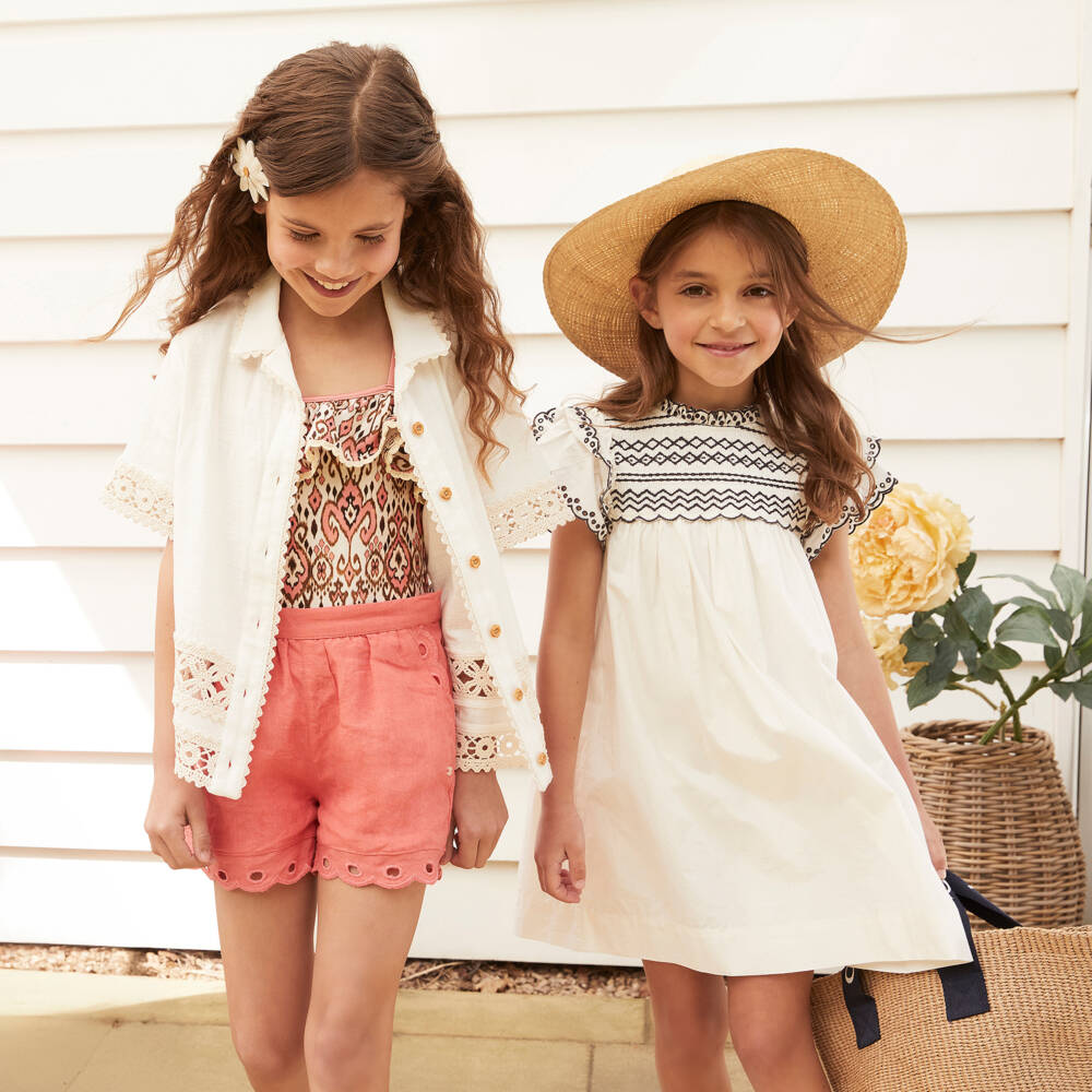 Zimmermann-Girls Ivory Cotton Crochet Trim Shirt | Childrensalon