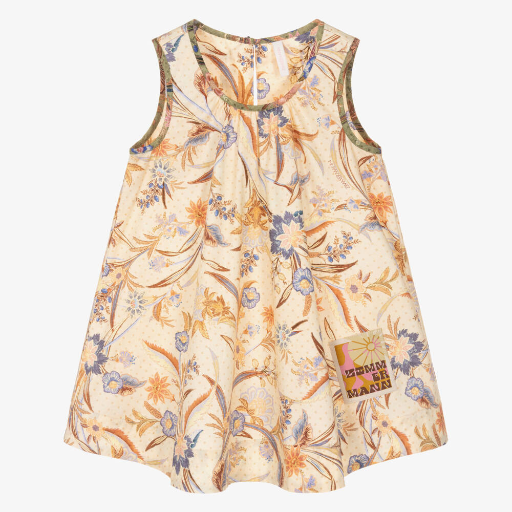 Zimmermann-Girls Ivory Floral Print Cotton Swing Dress | Childrensalon
