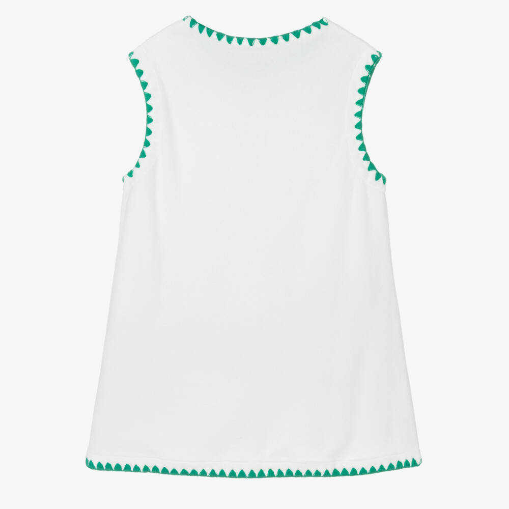 Zimmermann-Girls Ivory Towelling Dress with Green Trims | Childrensalon