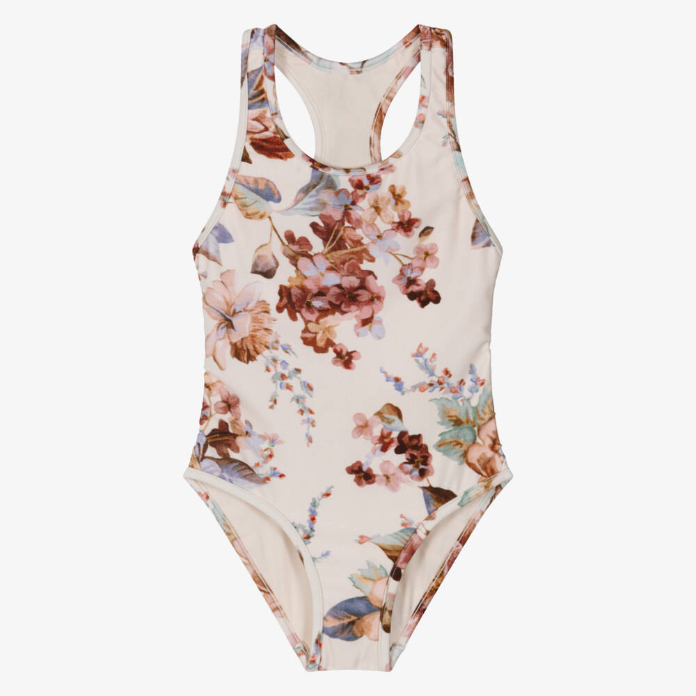 Zimmermann-Girls Ivory Vintage Floral Racerback Swimsuit | Childrensalon