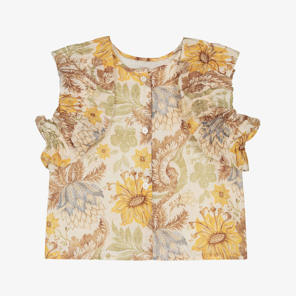 Zimmermann-Блузка кремово-желтая хлопковая с цветами для девочек | Childrensalon