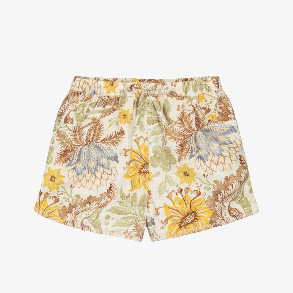 Zimmermann-Girls Ivory & Yellow Floral Cotton Shorts | Childrensalon