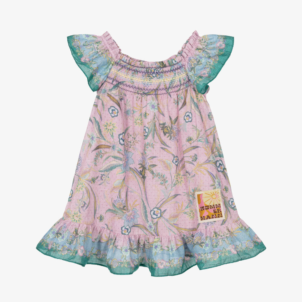 Zimmermann-Girls Lilac Floral Cotton Flutter Dress | Childrensalon