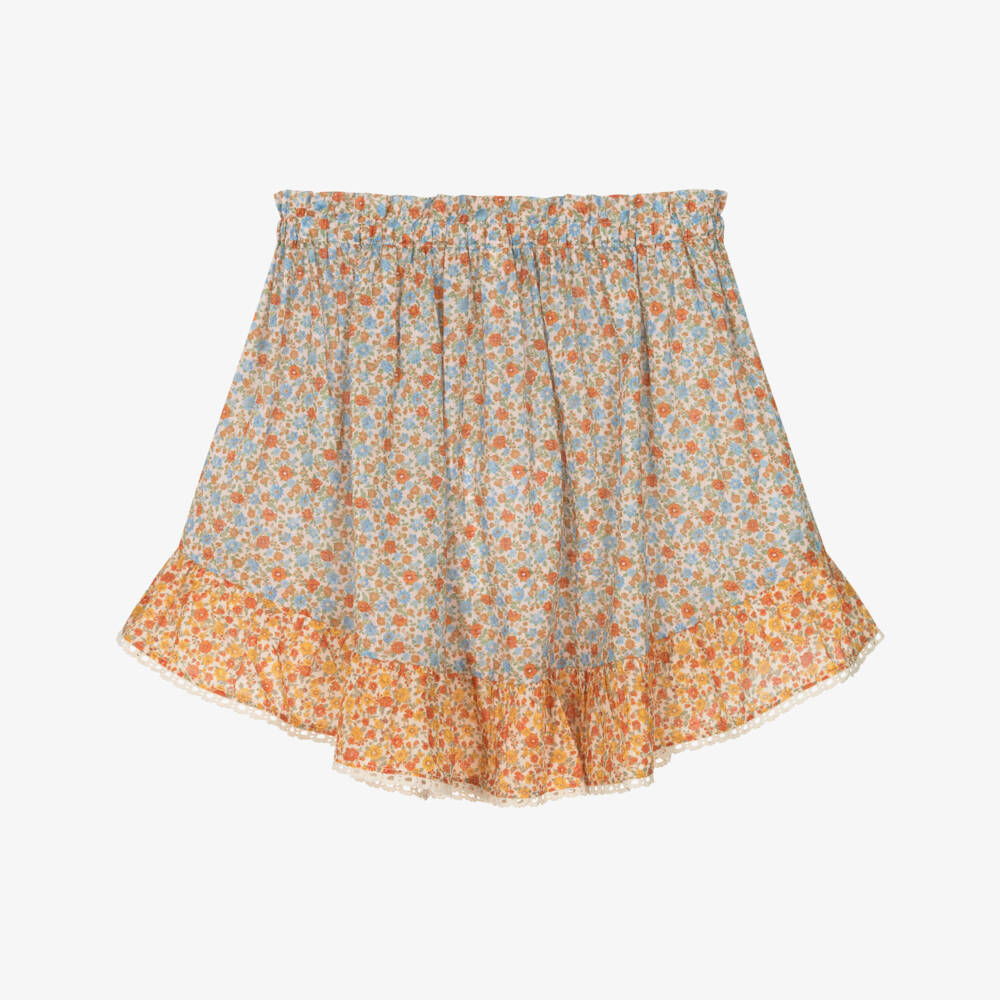 Zimmermann-تنورة بطبعة ورود قطن لون برتقالي للبنات | Childrensalon