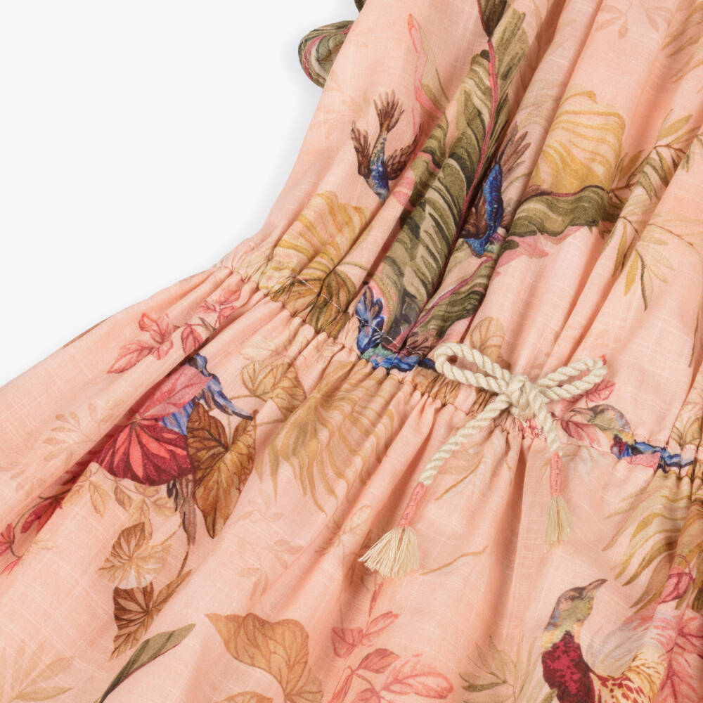 Zimmermann-Платье кораллово-розовое с цветочным принтом из хлопка | Childrensalon