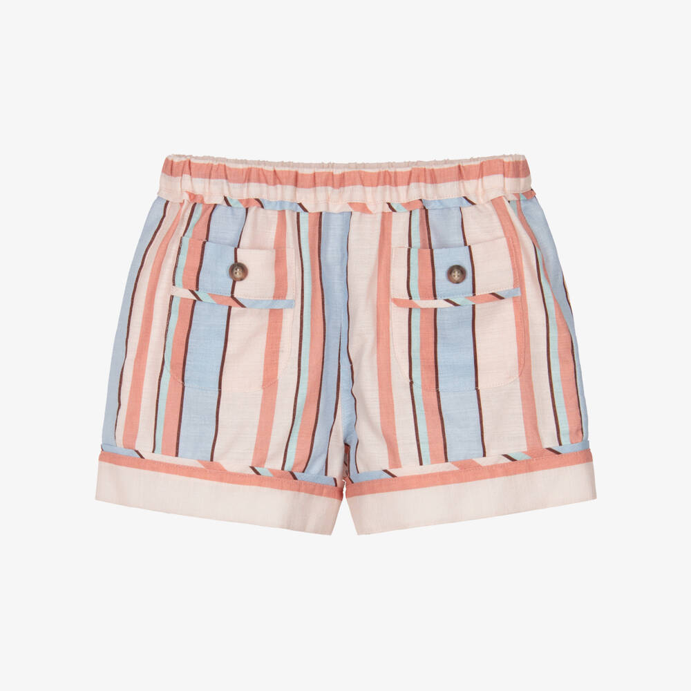 Zimmermann-Girls Pale Pink & Blue Striped Cotton Shorts | Childrensalon