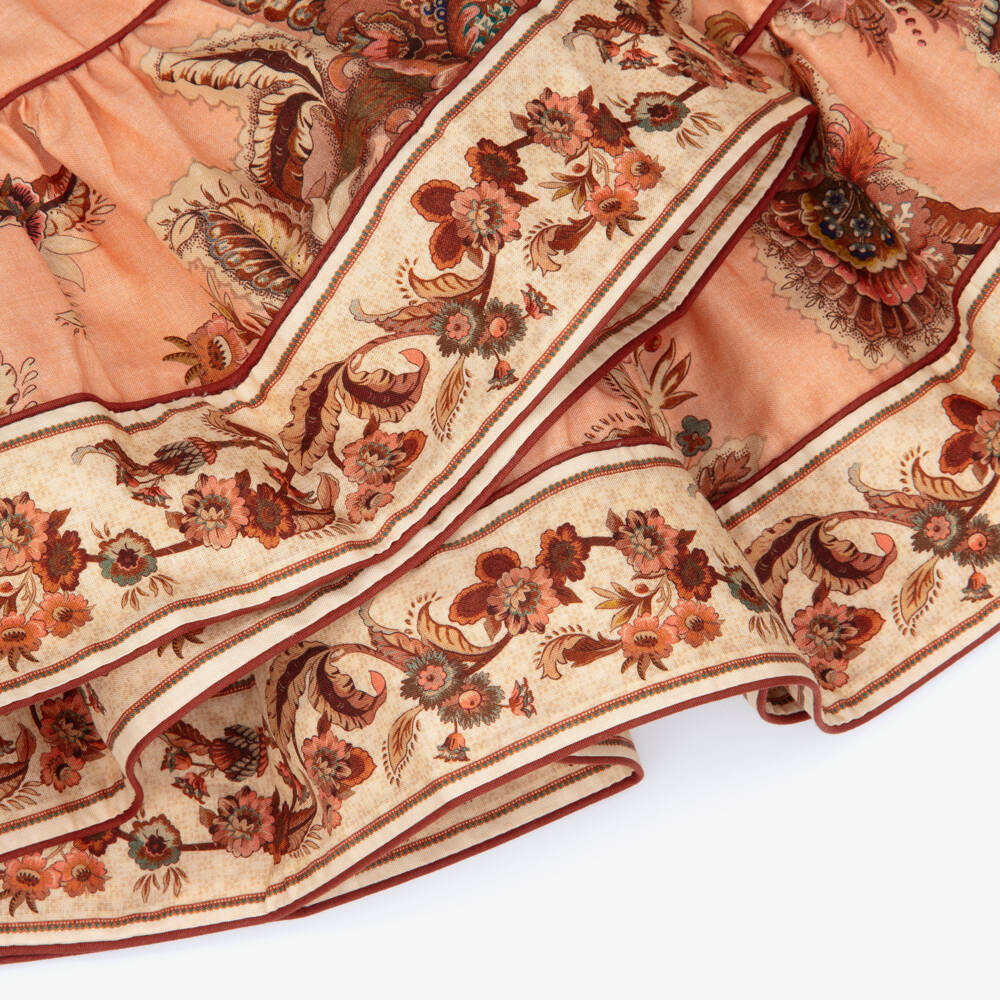 Zimmermann-Girls Peach Orange Floral & Paisley Pattern Dress | Childrensalon