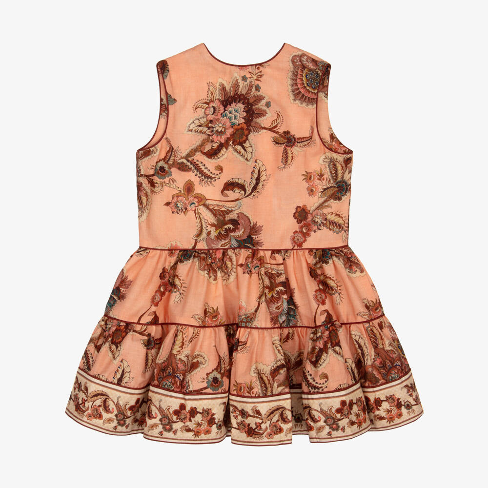 Zimmermann-Girls Peach Orange Floral & Paisley Pattern Dress | Childrensalon