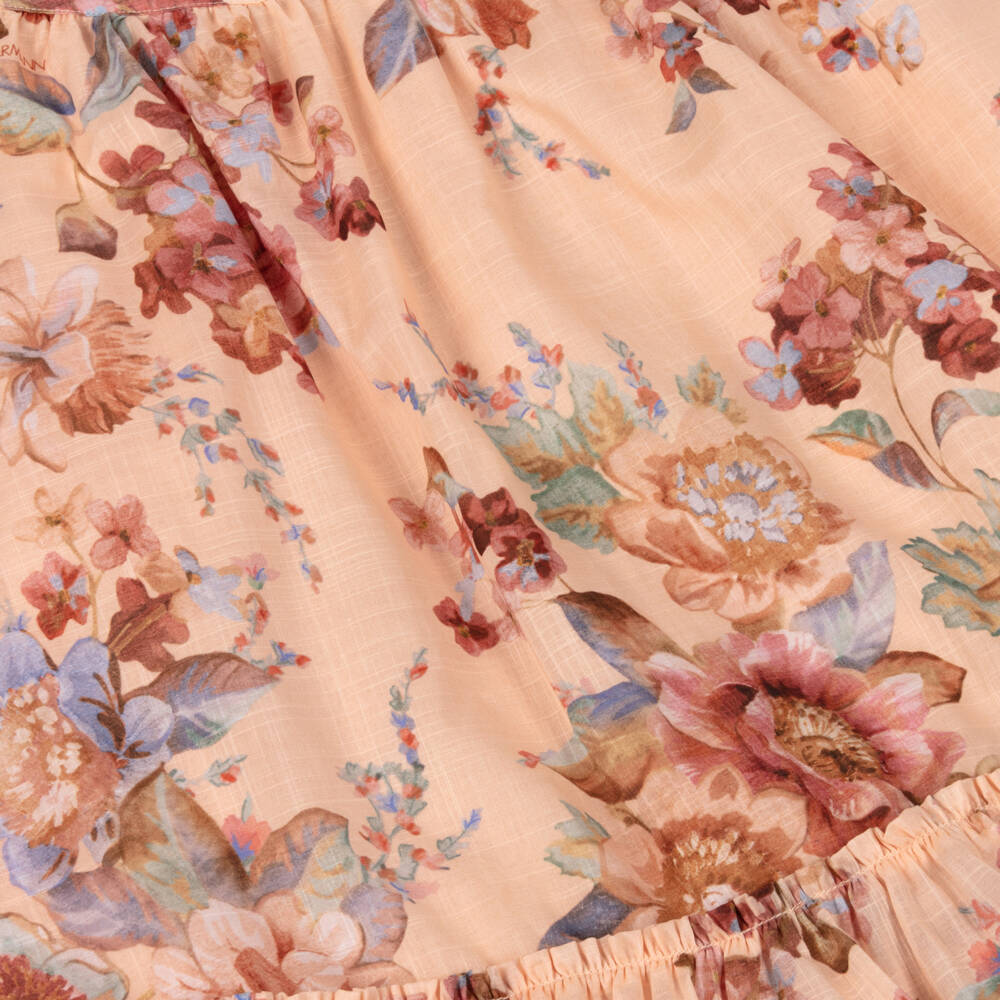 Zimmermann-Girls Peach Pink Floral Cotton Halterneck Dress | Childrensalon