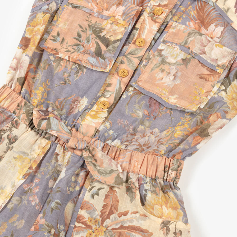 Zimmermann-Girls Pink Cotton Floral Playsuit | Childrensalon