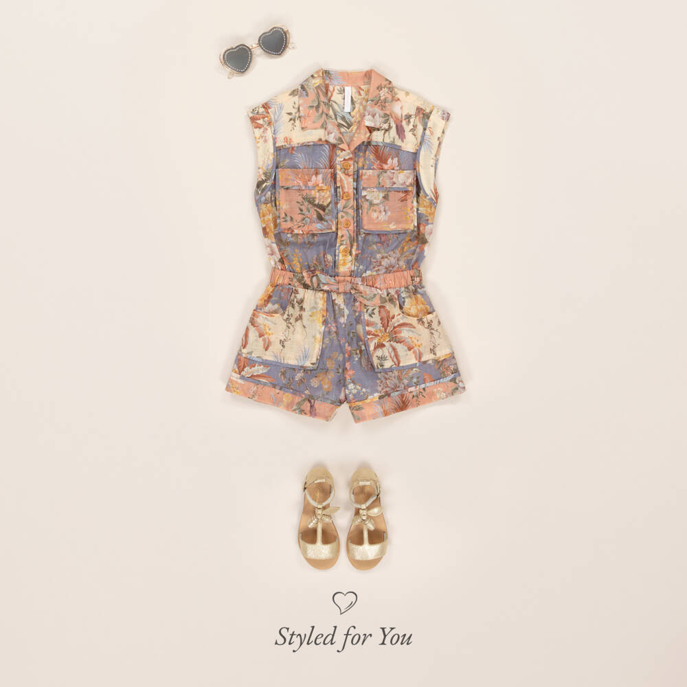 Zimmermann-Girls Pink Cotton Floral Playsuit | Childrensalon