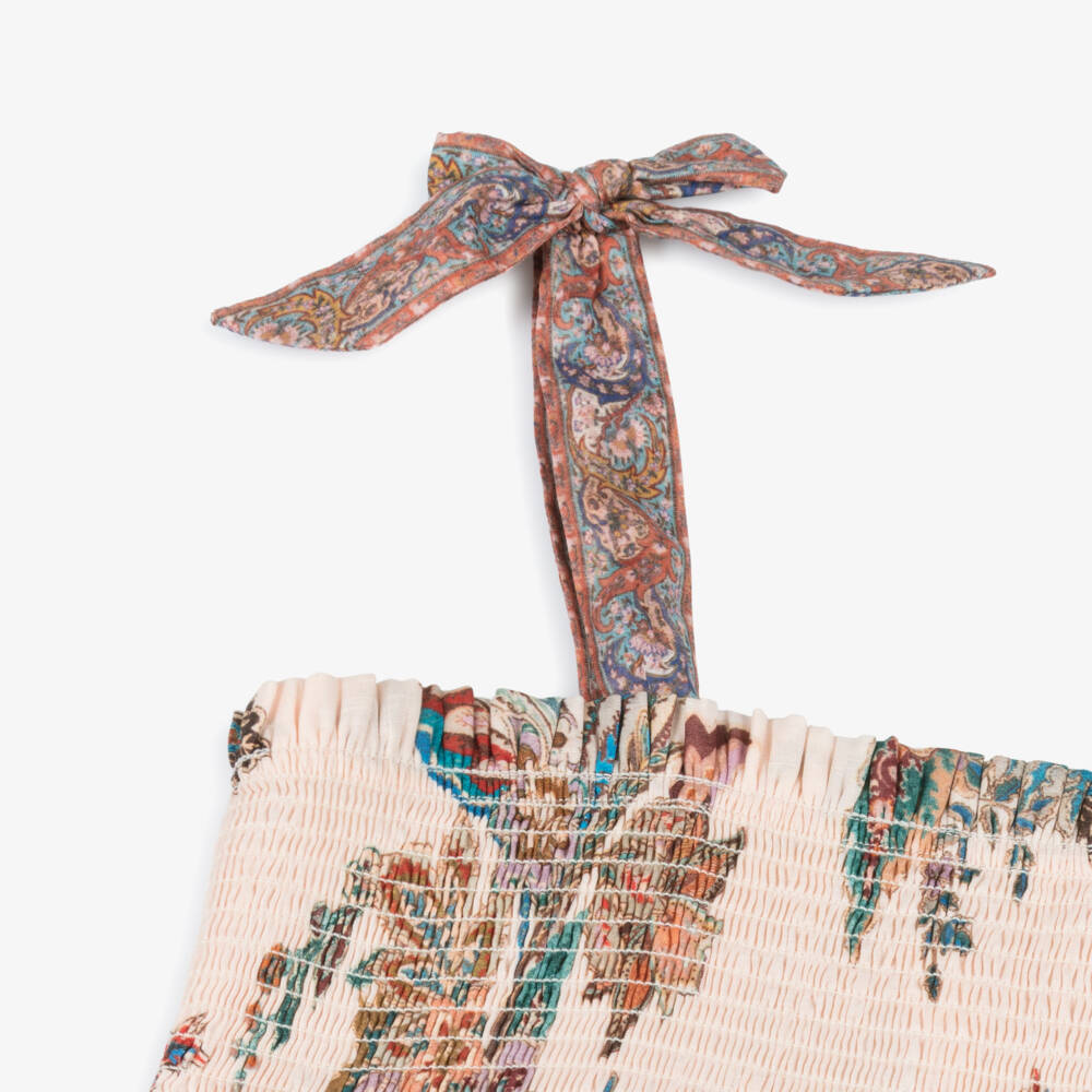 Zimmermann-Girls Pink Cotton Floral Print Tiered Dress | Childrensalon