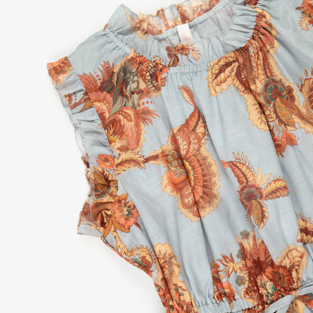 Zimmermann-Girls Pink Cotton Jacobean Print Flip Dress | Childrensalon