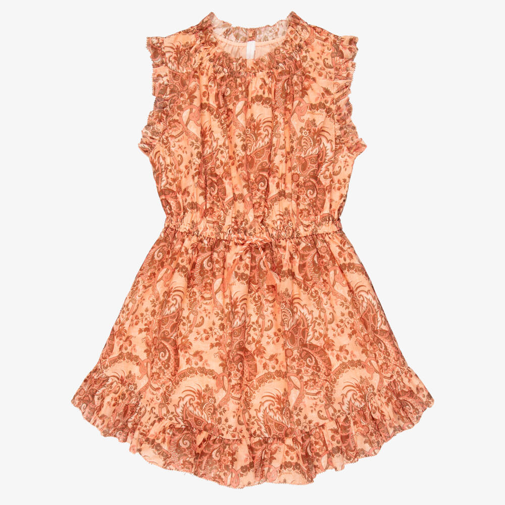 Zimmermann-Girls Pink Cotton Paisley Print Flip Dress | Childrensalon