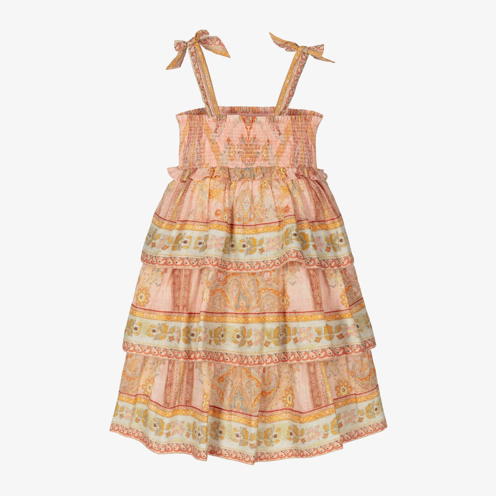 Zimmermann-Girls Pink Cotton Tiered Dress | Childrensalon