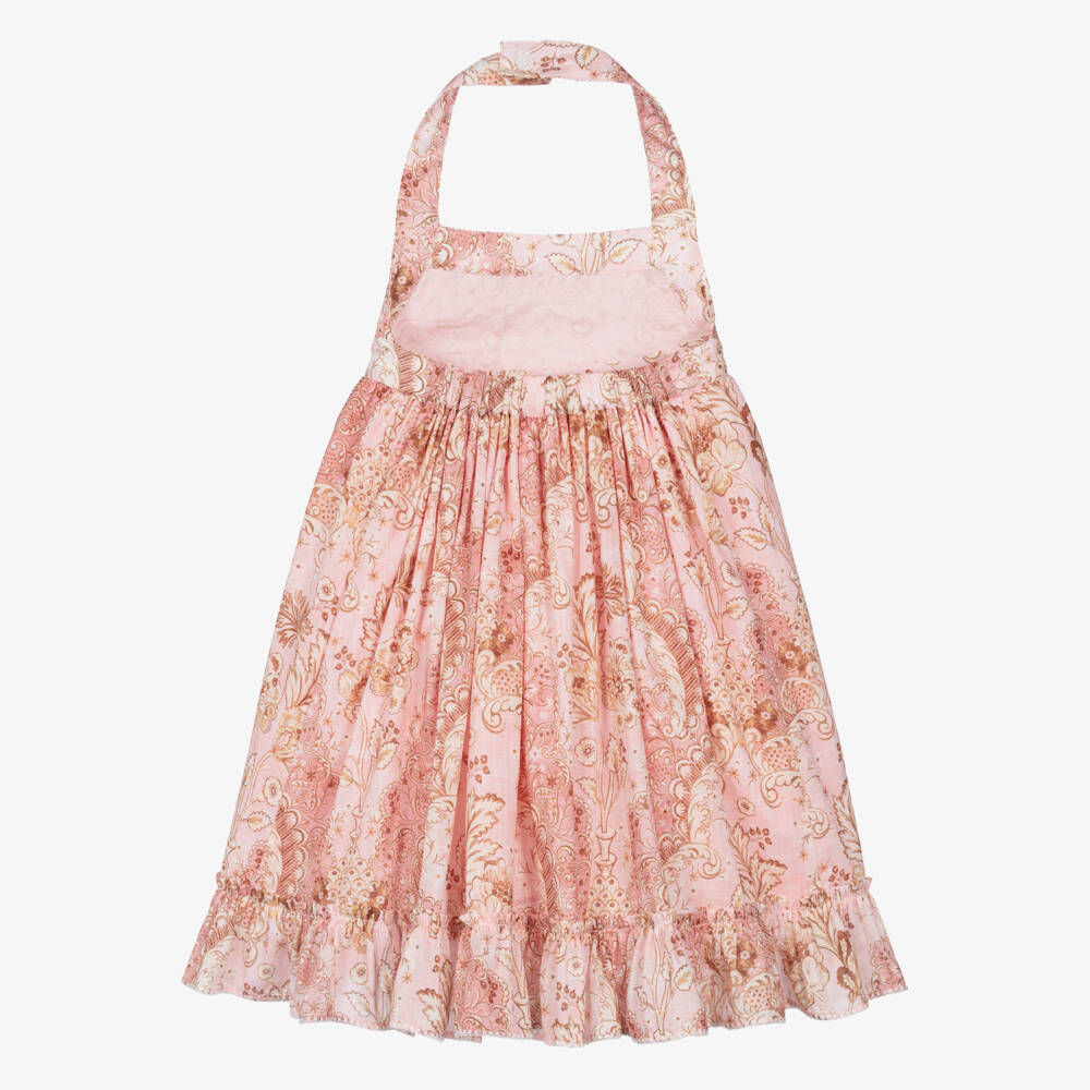 Zimmermann-Girls Pink Floral Cotton Halterneck Dress | Childrensalon