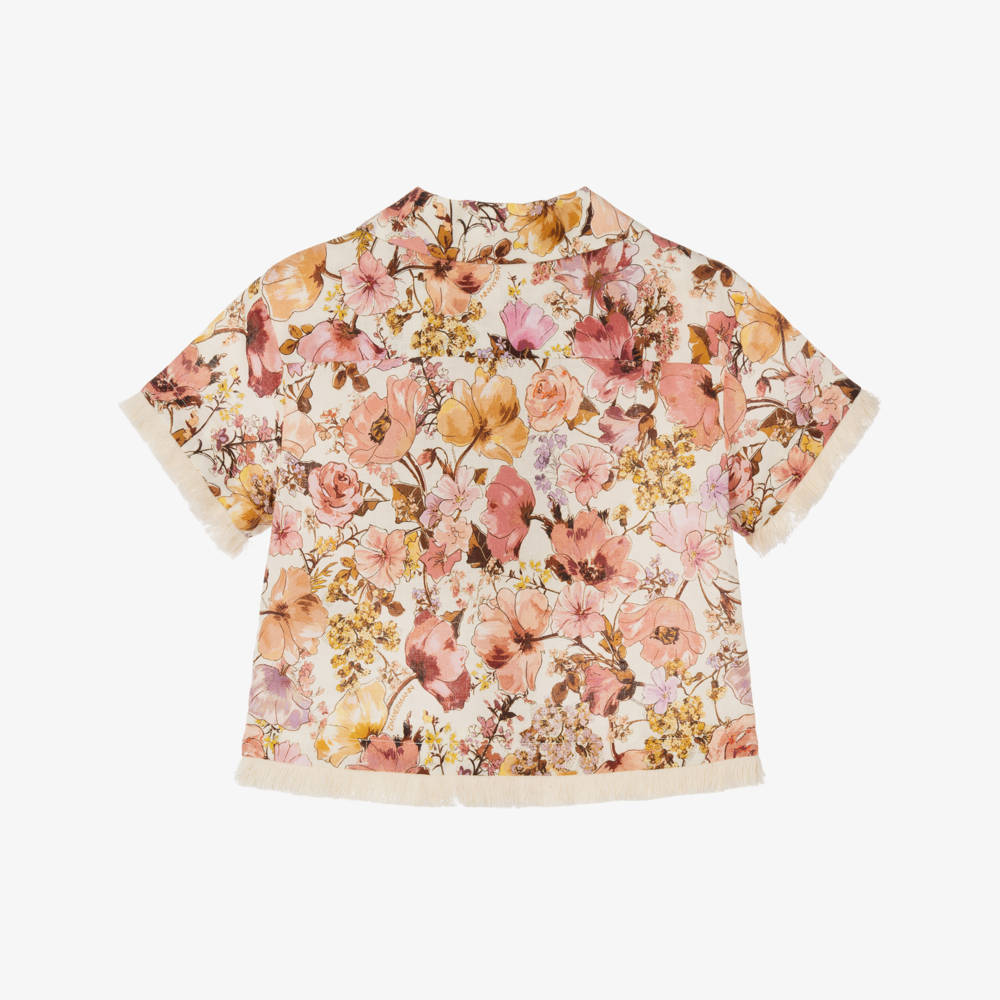 Zimmermann-Girls Pink Floral Fairlight Fringe Shirt | Childrensalon