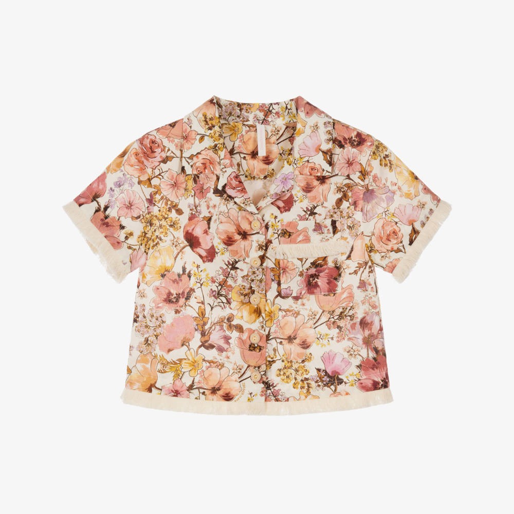 Zimmermann-Girls Pink Floral Fairlight Fringe Shirt | Childrensalon