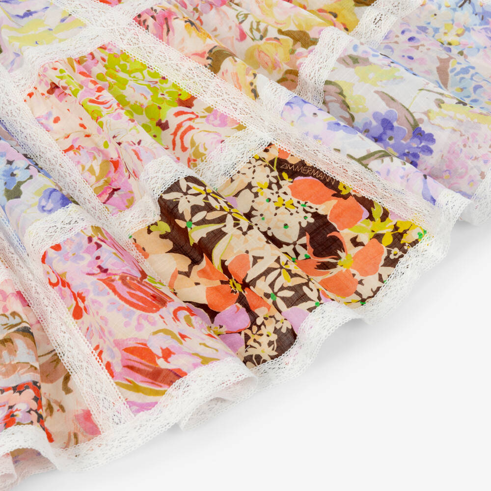 Zimmermann-Girls Pink Floral Patchwork & Lace Cotton Dress | Childrensalon