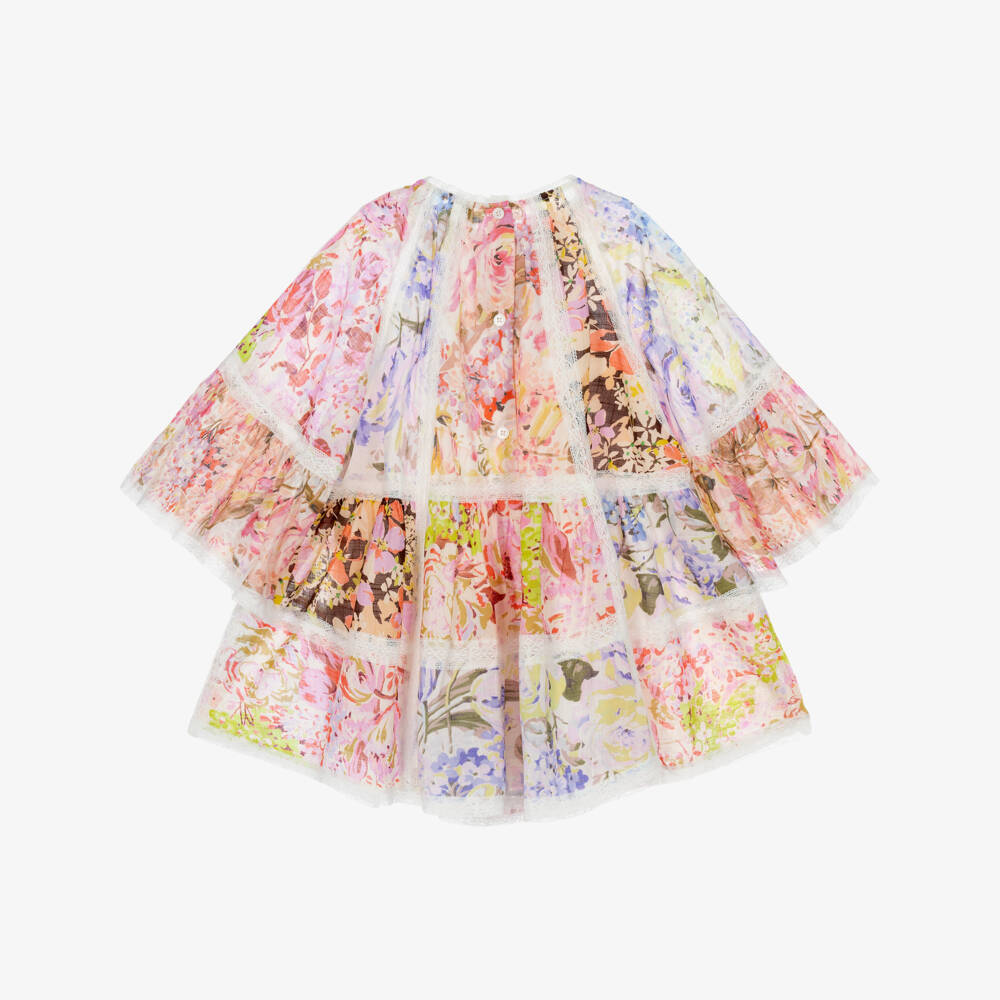 Zimmermann-Girls Pink Floral Patchwork & Lace Cotton Dress | Childrensalon