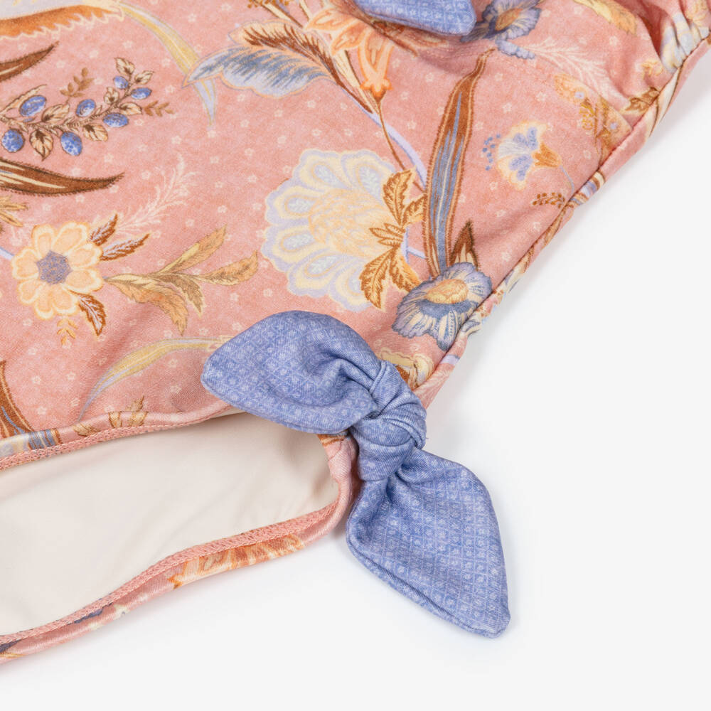 Zimmermann-Girls Pink Floral Print Swimsuit with Lilac Bows | Childrensalon