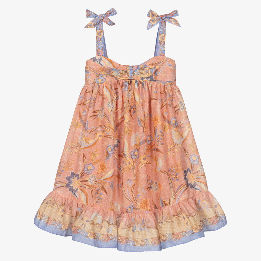 Zimmermann-Girls Pink & Lilac Floral Print Cotton Dress | Childrensalon