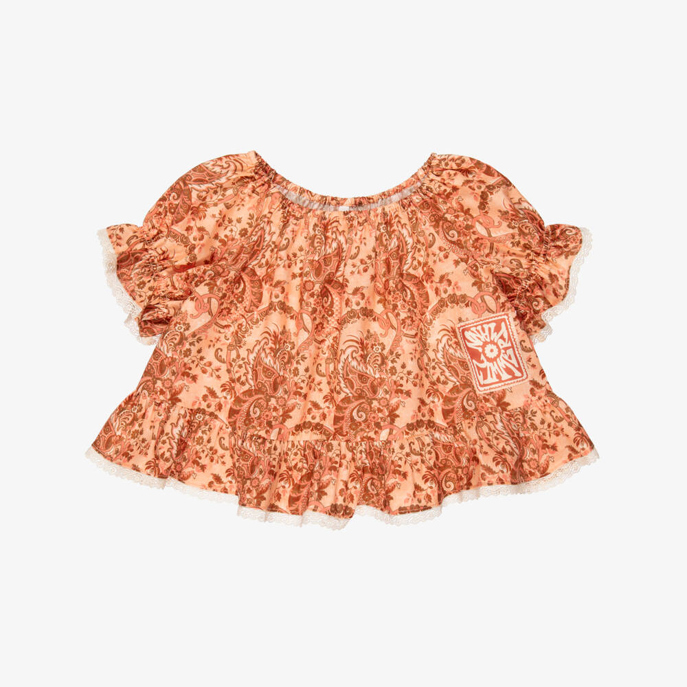 Zimmermann-Girls Pink Paisley Print Frilly Blouse | Childrensalon