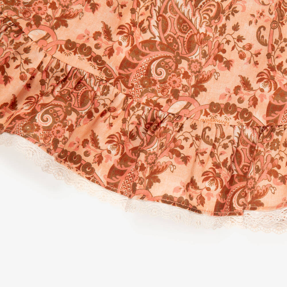 Zimmermann-Girls Pink Paisley Print Frilly Blouse | Childrensalon