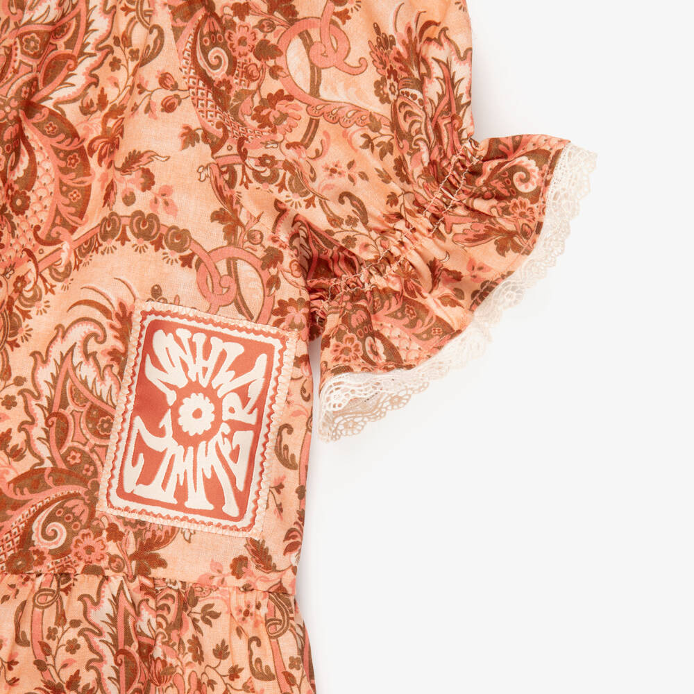 Zimmermann-Girls Pink Paisley Print Frilly Blouse | Childrensalon