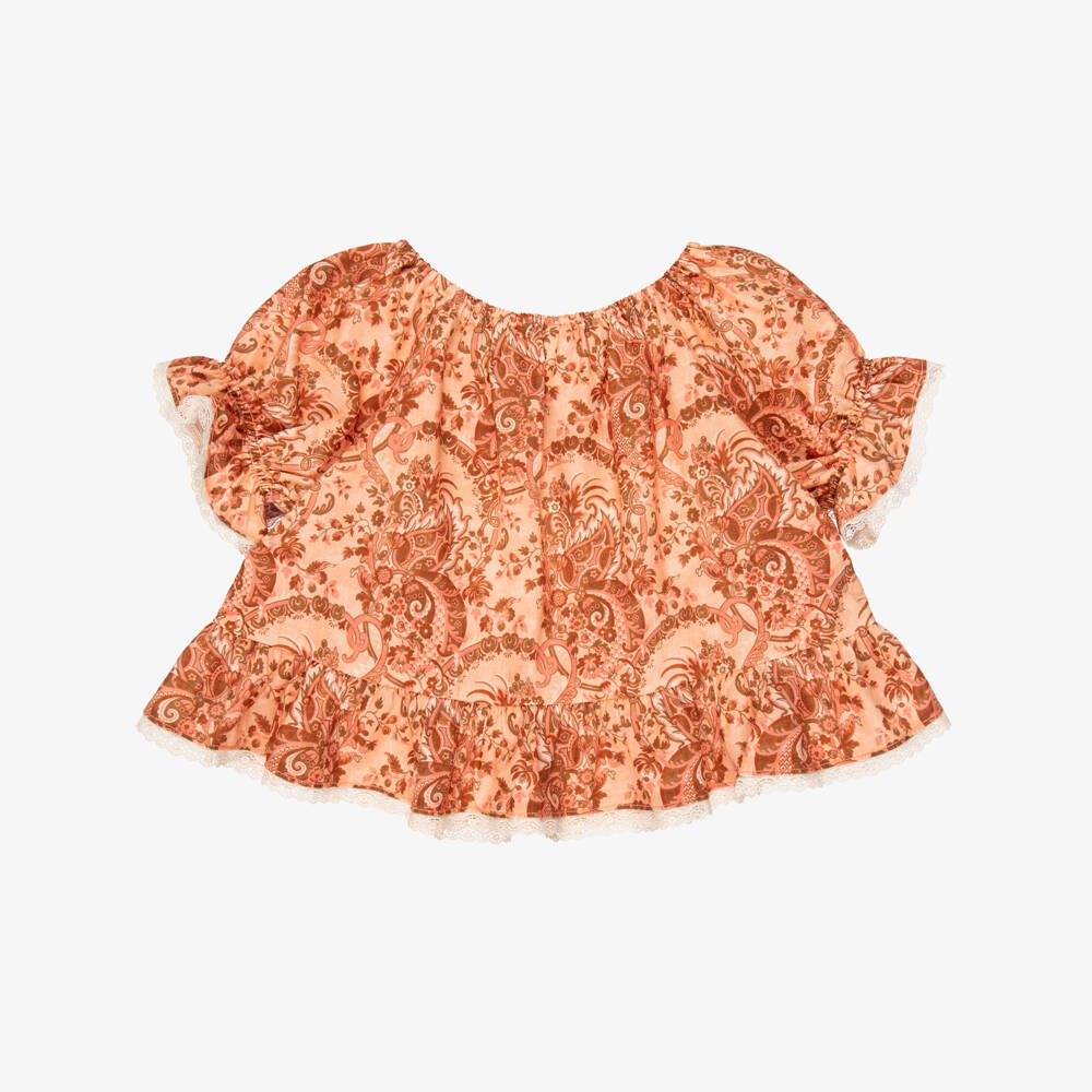 Zimmermann-Girls Pink Paisley Print Frilly Blouse | Childrensalon